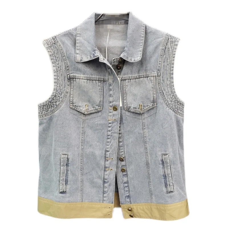 

SeeBeautiful Loose Denim Vest Turn-down Collar Sleeveless Pockets Single Breasted Women Autumn 2022 New Fashion Q522