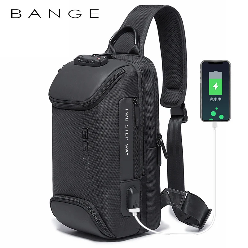 

Bange Multi functional Men's Oxford Crossbody Bag Anti-theft Shoulder Bags Short Trip Messenger USB Charging Chest Bag Pack