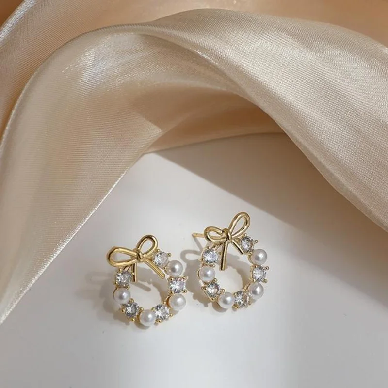 

925 Silver Needle Korean Compact Bow Earrings New Tide Net Red Temperament Everything Earrings Stud Earrings Jewelry