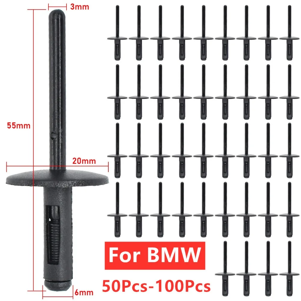 

50-100 шт. автомобильные крепежные зажимы для бампера, дверной панели, зажимы для крыльев, пластиковые заклепки 6 мм для BMW X1 E84 X3 E83 F25 X5 E53 E70 X6