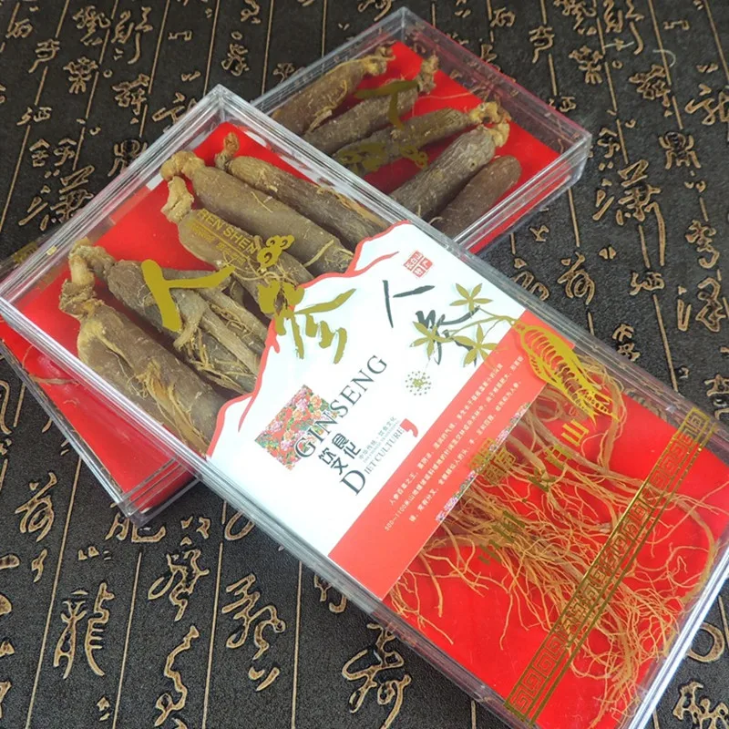 

8 Years Gift Box Whole China Panax Red Ginseng Roots, Rare Wlid Ginseng