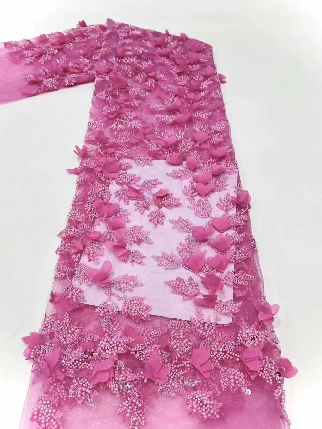 Африканские кружевные ткани с 3D блестками и бисером 2024 Высококачественная