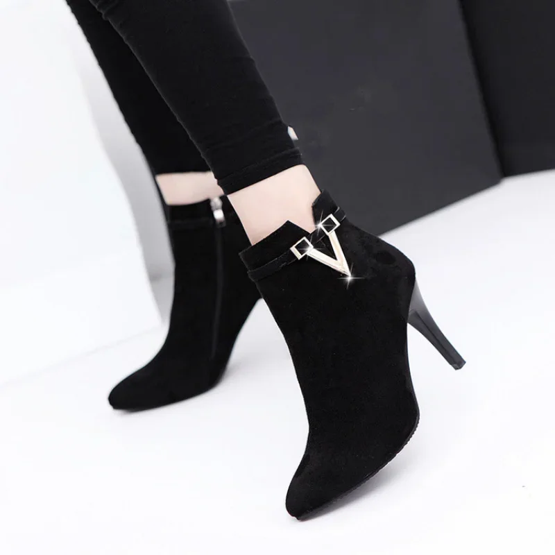 Женские зимние ботильоны из искусственной кожи на тонком высоком