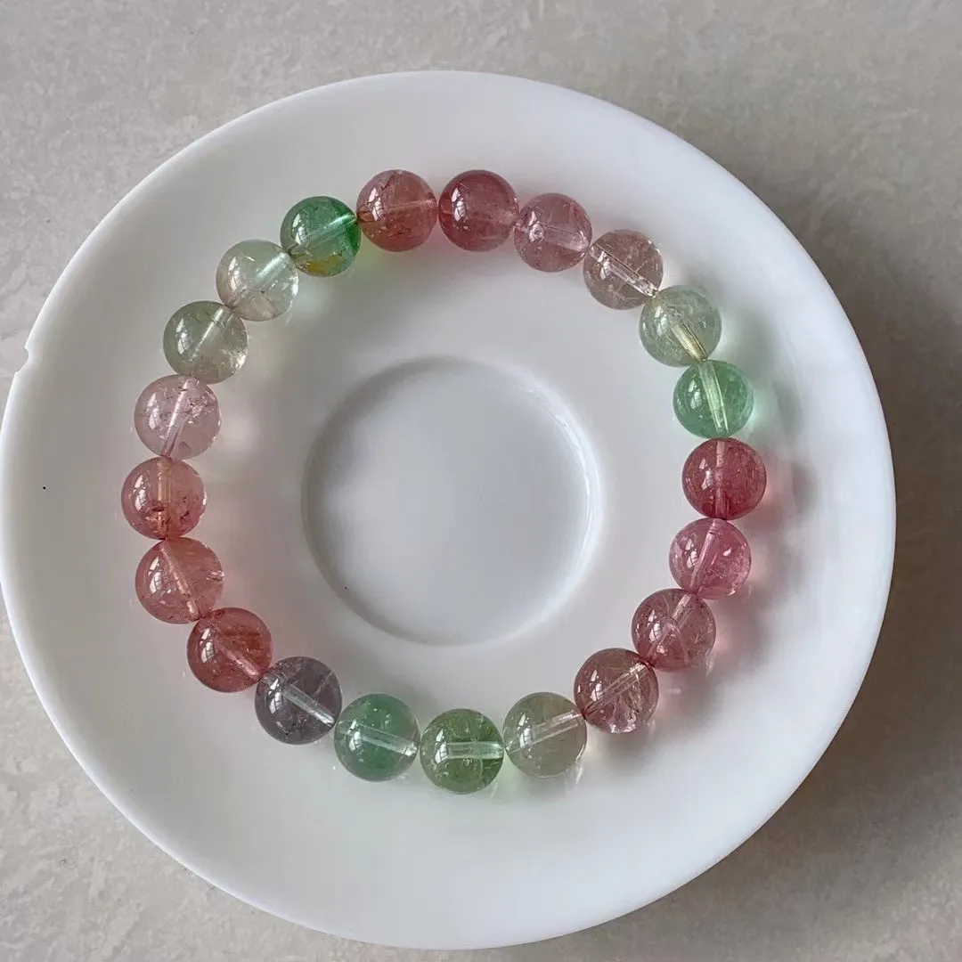 

Браслет из натурального радужного турмалина и кварца, 9 мм