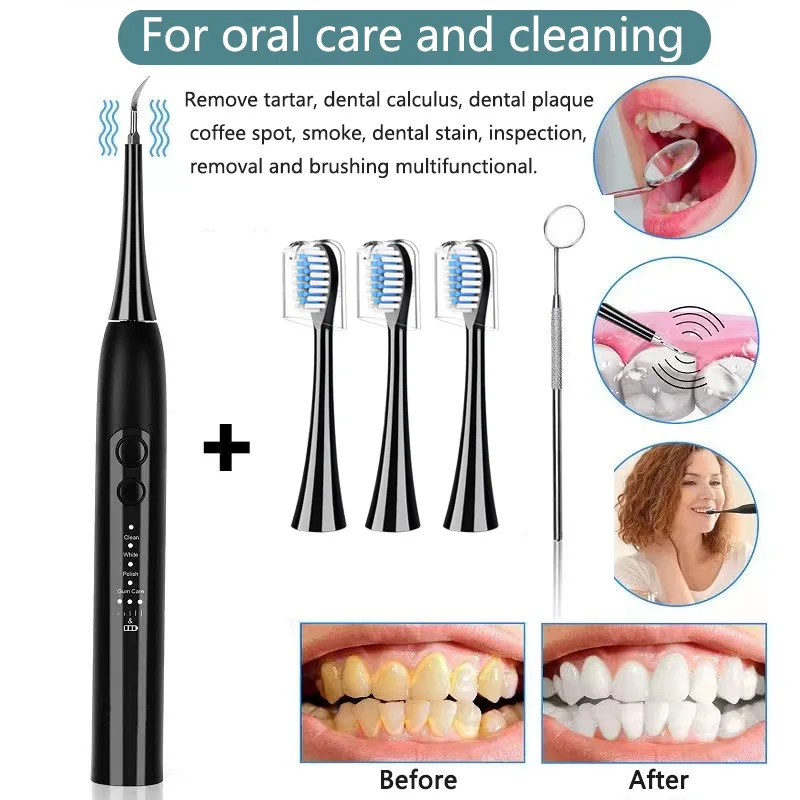 Enlarge 4 Speed Electric Tooth Cleaner Set High Frequency Vibrating Couples Toothbrush tartar Removal And Stone Charging Tooth Cleaner