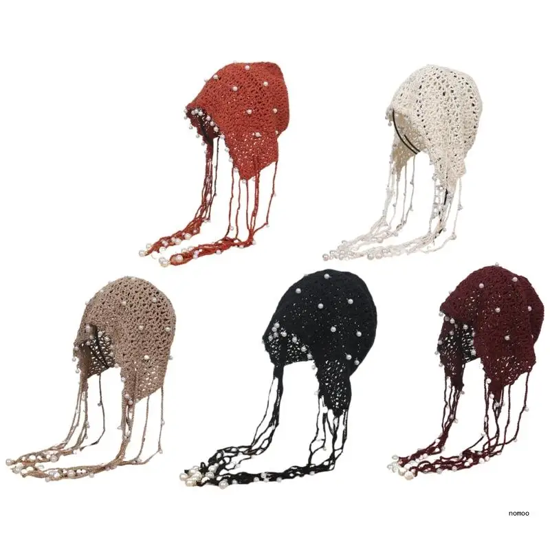 

Шапка-бини ручной работы, украшенная жемчугом, шапка-бини в стиле колпачков для музыкального фестиваля, простая шапка-бини в с