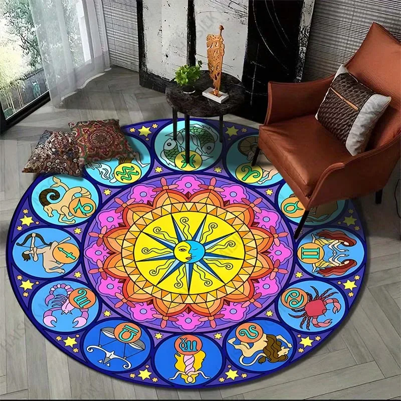 Круглый ковер с художественным принтом Солнца и Луны для гостиной фланелевой