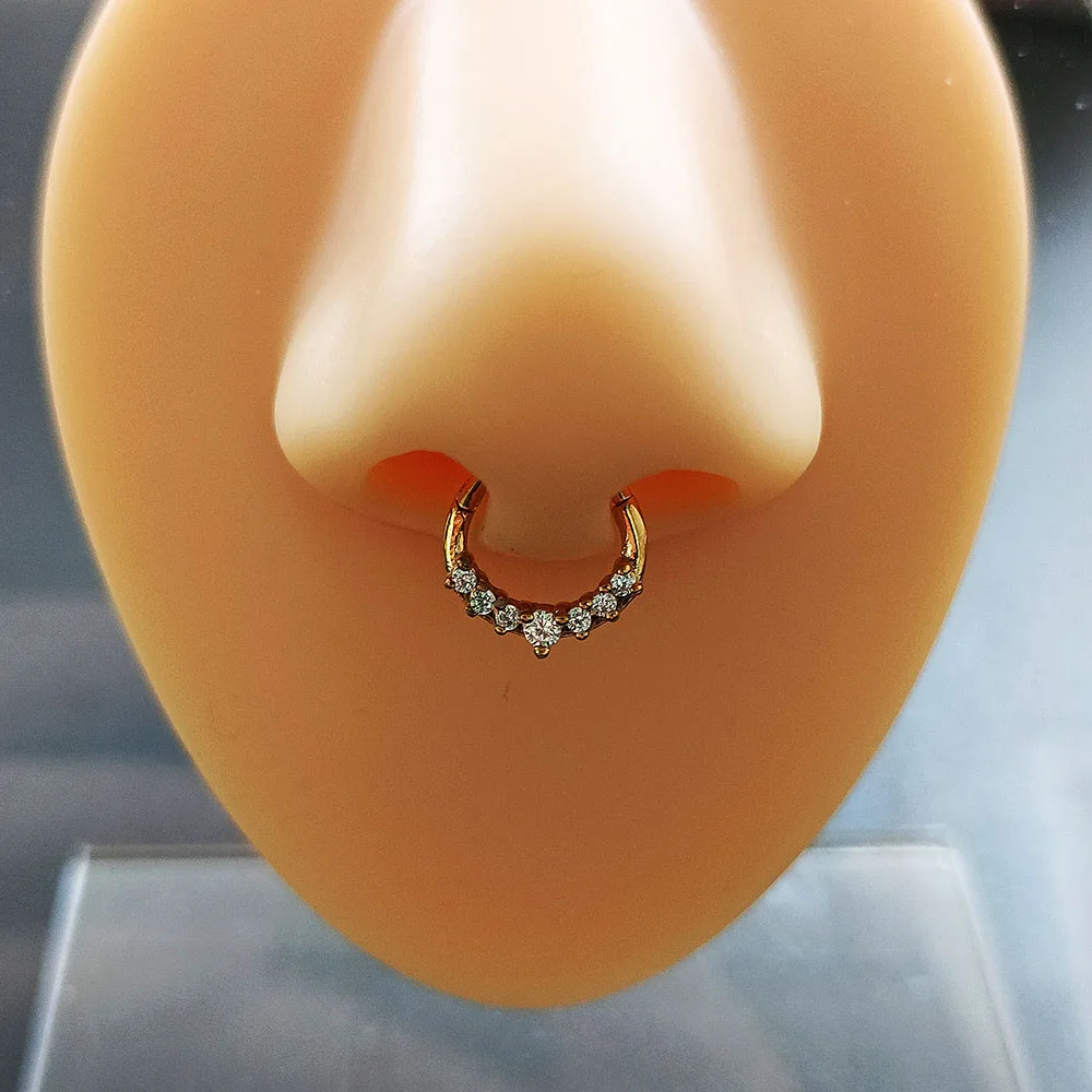 Flower CZ Zircon Septum Piercing Heart Gem Segment Nose Ring WaterDrop Daith Conch Clicker Hoop Earring 100% 316L Surgical Steel images - 6