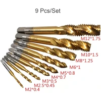 9pcs m2 m12 titanium coated high speed steel hss screw thread metric spiral hand plug tap drill bits kit