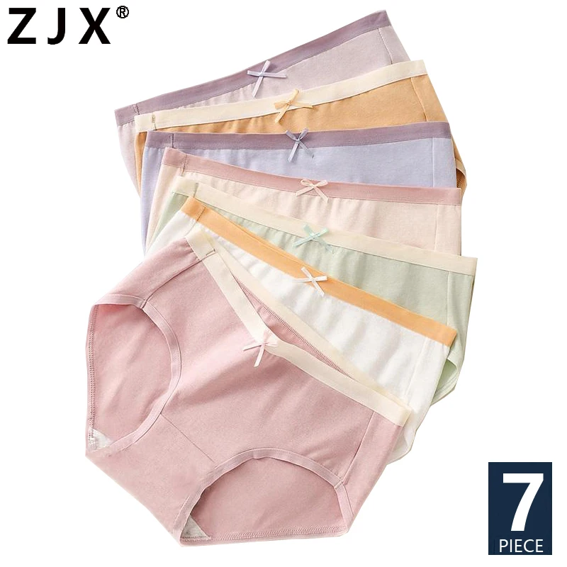 7PCS Pure Cotton Panties Women Breathable Underwear Cute Bow Girls Briefs Seamless Sexy Low Waist Ladies Panty Female Lingeries