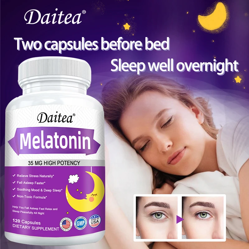 

Melatonin Sleep Supplement - Helps Relieve Insomnia, Stay Asleep Longer, Supports Eye Health, Relieves Stress and Anxiety