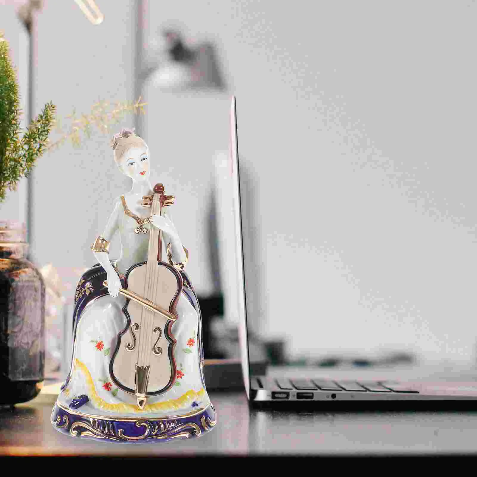 

Figurine Ceramic Violin Statue Girldecoration Porcelain Homeshop Officeornament Ladies Handicraftwoman Western Playing
