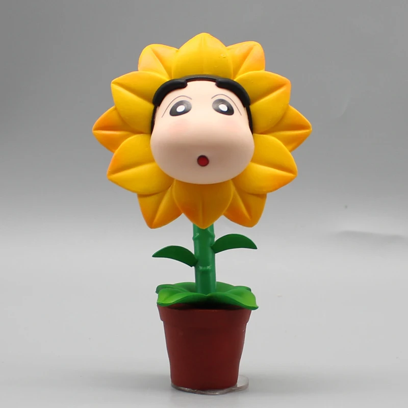 

Q Version Crayon Shin-Chan Shinnosuke Kasukabe Flower Shop Anime Figure Kawaii Sunflower Model Desktop Decoration Halloween Gift