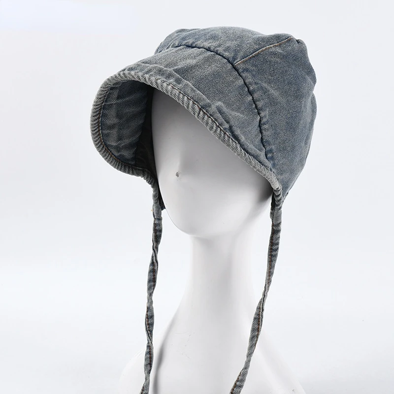 

Панама в стиле ретро, с защитой лица, джинсовая Рыбацкая шляпа, индивидуальная завязывающаяся веревочная шляпа, дизайнерская шляпа, 2022