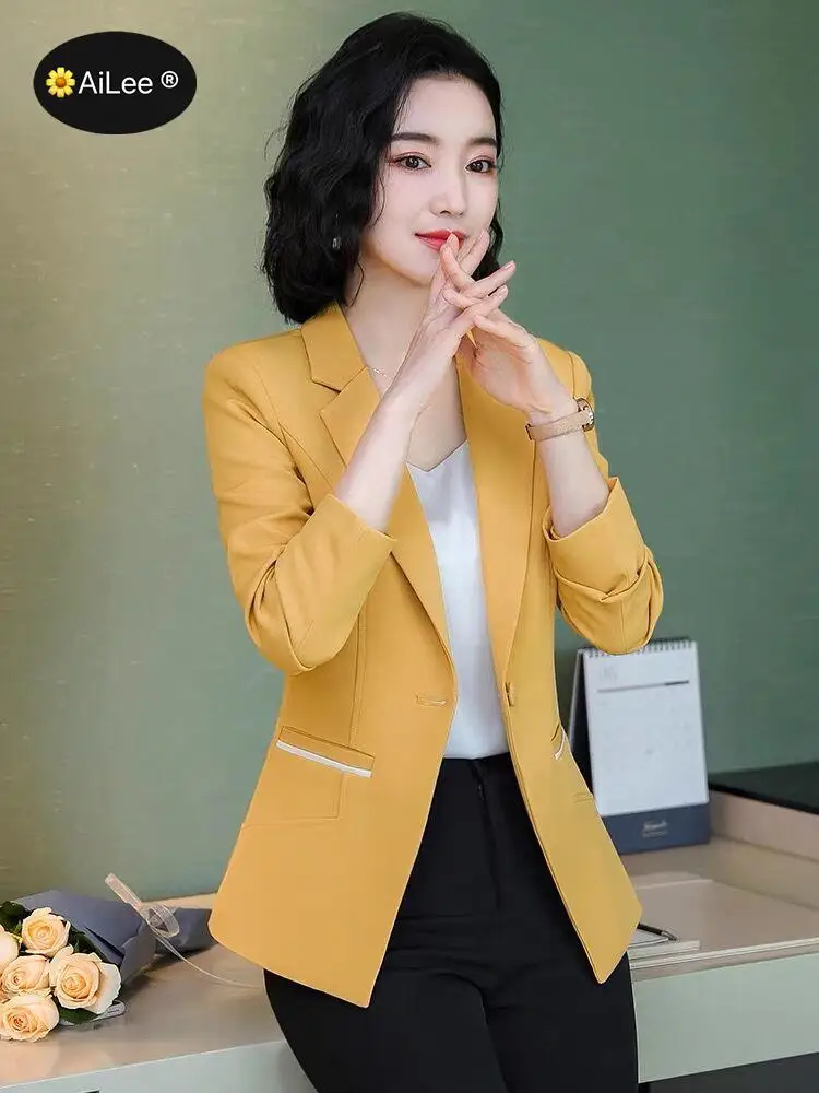 New Designer Blazer Suit Women Korean Slim Fashion Patchwork Jacket Single Button Lady Office Small Coat Business Work Tops
