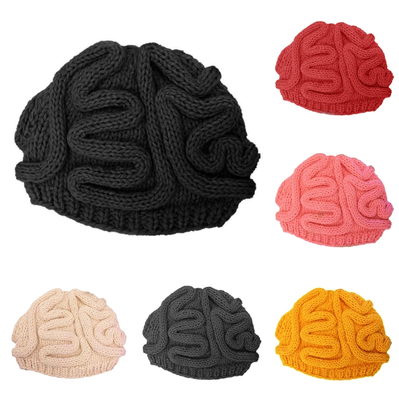 

Fashion Funny Halloween Party Hand Knitted Personality Brain Hat Kids Adults Crochet Beanie Cool Cerebrum Cap