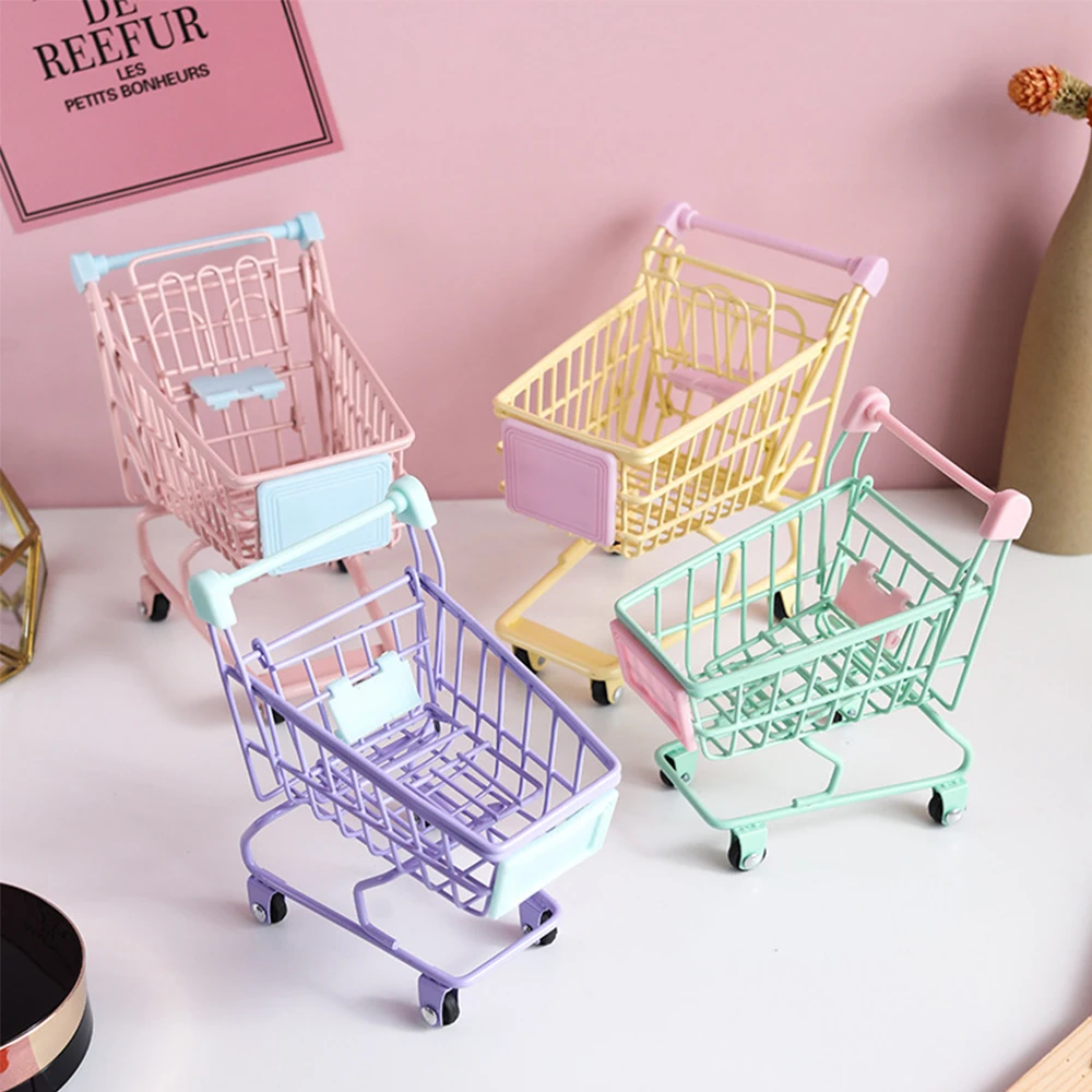

Mini Supermarket Handcart Storage Shopping Cart Desktop Decor Storage Toy Gift For Kid Simulation Shopping Handcart Home Decor