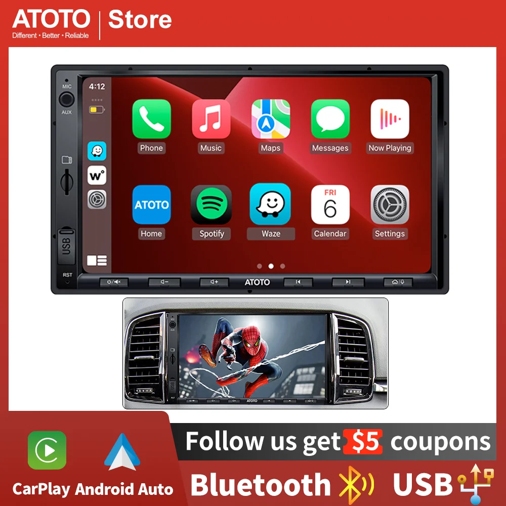 

Мультимедийный плеер ATOTO, универсальная беспроводная Автомагнитола на Android, с 7 дюймовым сенсорным экраном, с функцией быстрой зарядки, FM/AM, GPS, HD, LRV, Bluetooth