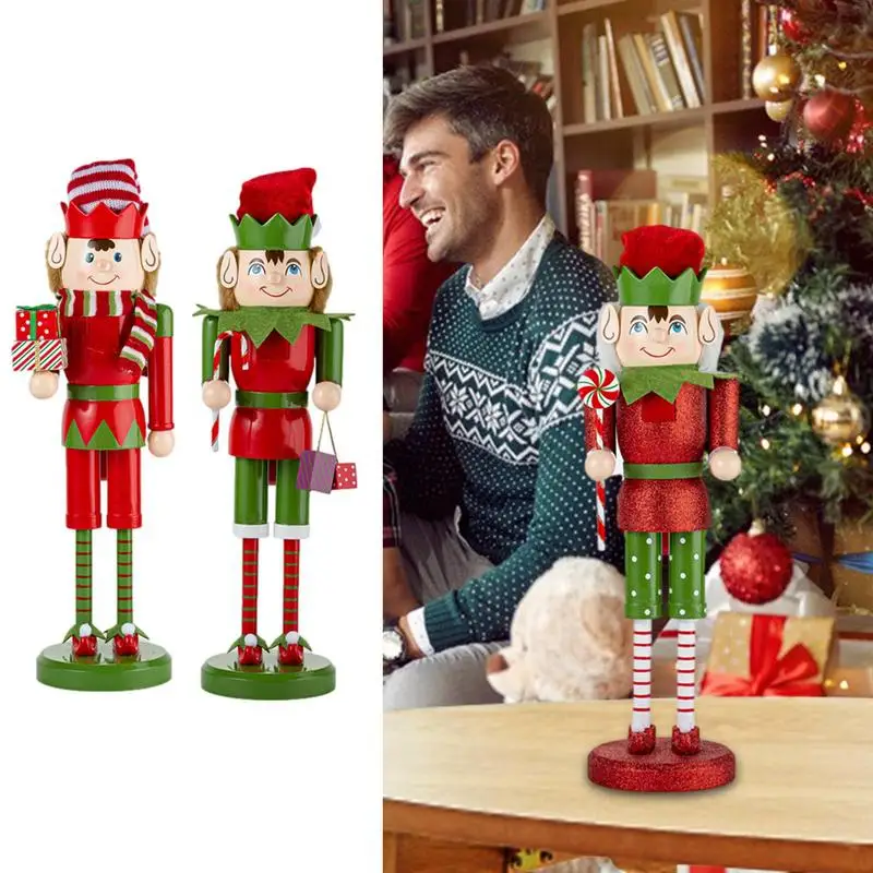 

14.9in Merry Christmas Decorations Kids Nutcracker Soldier Doll Wooden Candy Can New Year Ornaments For Home Table Shelf