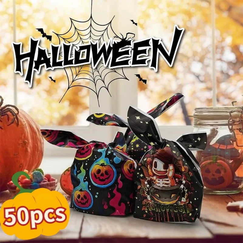 Мультяшные пакеты для конфет на Хэллоуин страшный череп кролик уши пластиковый
