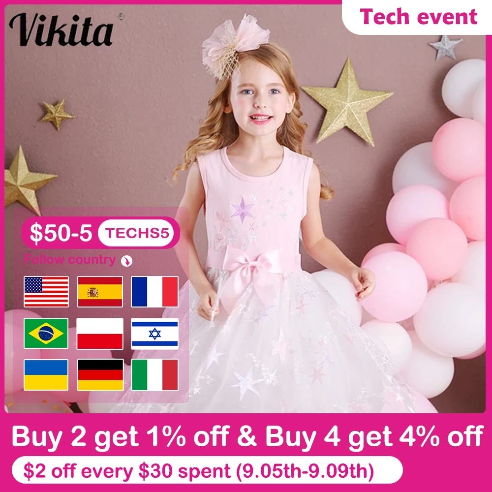 Платье с вышивкой для девочек детское кружевное платье-пачка без рукавов принтом