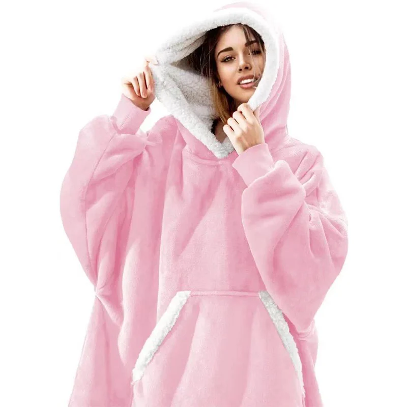 

Women Warm Thick TV Indoor Hoodie Sweater Blanket Unisex Giant Pocket Men Fleece Weighted Blankets For Beds Travel Home Clothes