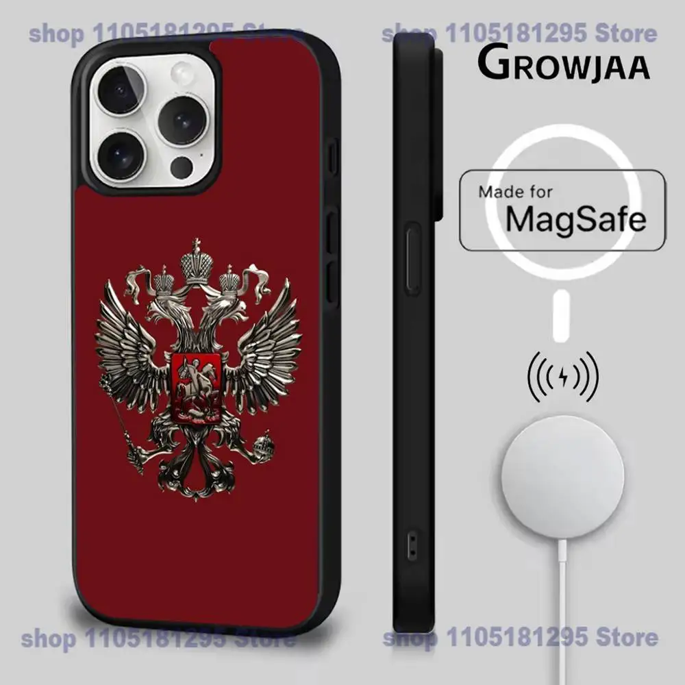 Фото Чехол для телефона с национальным гербом России для iPhone 17,16,15,14,13,12,11,Pro,Max,Plus,Mini,SE4,E Magsafe с беспроводной зарядкой №4