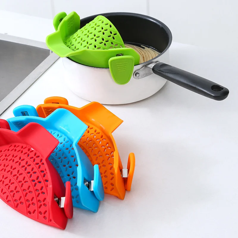 

Silicone Kitchen Strainer Clip Pan Drain Rack Bowl Funnel Rice Pasta Vegetable Fruit Washing Colander Draining Anti-scald Filter