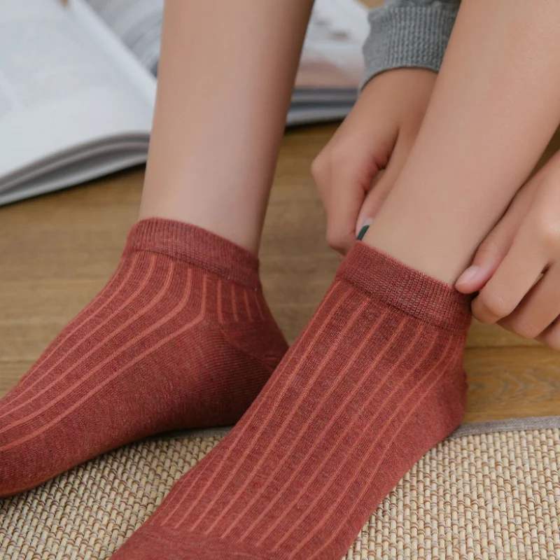 New In Women Ankle Socks Spring Summer Solid Color Japanese Fashion Cute Socks Breathable Cotton Sokken Kawaii Female short Sock