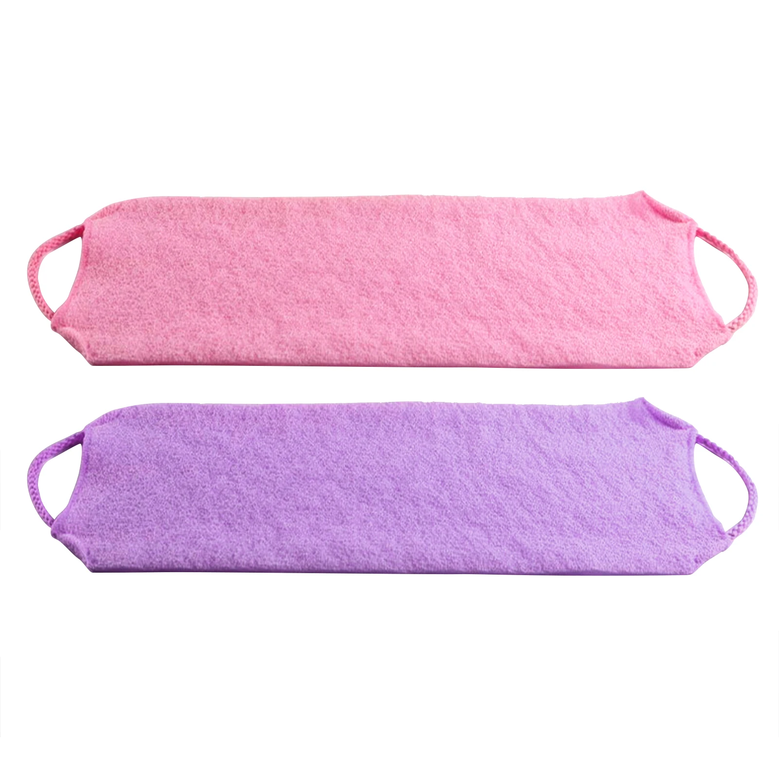 

2pcs Travel Bathroom Double Sided Exfoliating Back Scrubber Pink Purple Soft With Handles Long Home Extended Length Skin Care