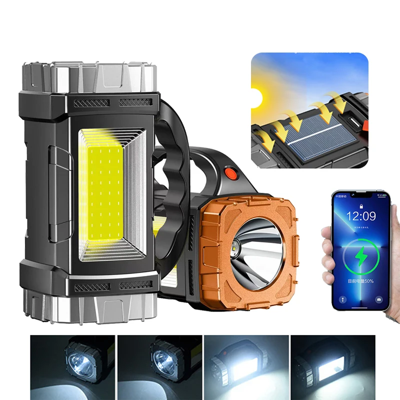 

LED Powerful Lantern 7 Lighting Modes COB Strong Light Torch Solar USB Rechargeable IPX4 Waterproof for Camping Hiking Adventure