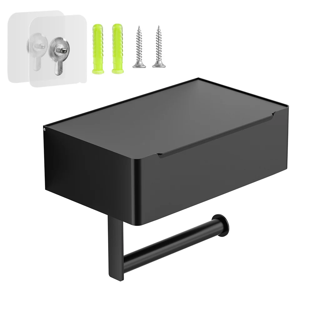 

Accessories With Flushable Wipe Dispenser Hotel Storage Shelf Stainless Steel Modern Toilet Paper Holder Black Home Bathroom