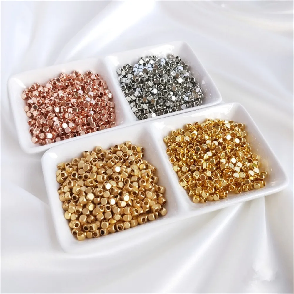 

10pcs 2mm 2.5mm 3mm 4mm 18K Gold Plating Rose Gold Spacer Beads Charm Loose Square Beads DIY Bracelets Beads for Jewelry Making