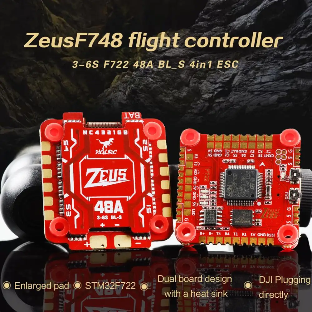 

HGLRC Zeus F748 STACK 3-6S BMI270 F722 Flight Controller 48A BLHELIS 4in1 ESC for FPV Racing Freestyle Drones DIY Parts