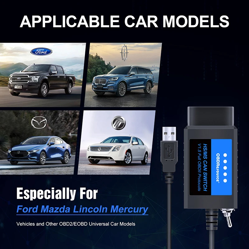 OBDResource ELM327 USB V1.5 FORScan Code Reader Для Ford Mazda Lincoln Mercury - ELMconfig FoCCCus Switch HS MS CAN F150 F250...