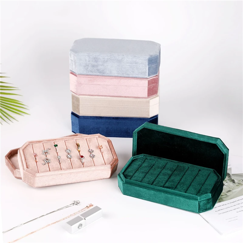 

Rings Holder with Lid Jewelry Storage Container Finger Rings Stand Rings Box Velvet for Dress Tables Cabinets Women Girls Drawer