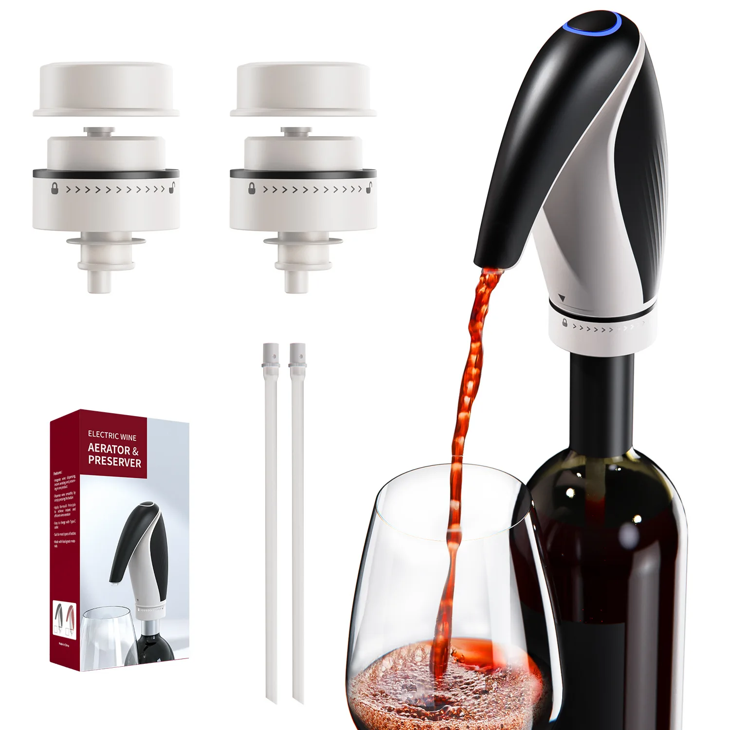 

Electric Wine Aerator Pourer with Retractable Tube for One-Touch Instant Oxidation Smart Wine Aerator Decanter for Travel/Home