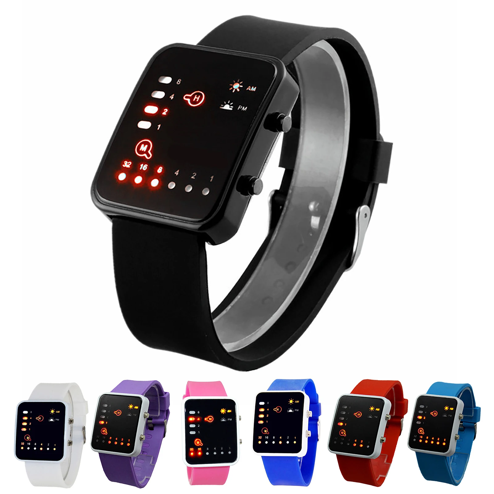 Binary Led Watches Men Watches Fashion Dot Matrix Led Digital Electronic Watches Fashion Sports Silicone Watches Couple Watches