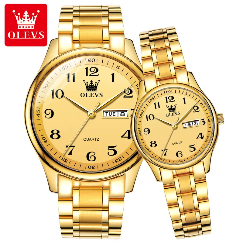 OLEVS Top Brand Couple Quartz Watch Waterproof Stainless Steel Wristwatch Fashion Calendar Week Lover Wristwatch for Men Women