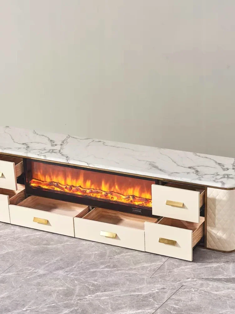 Новый тип ТВ-стола с камином имитация пламени спеченный камень ТВ-шкаф для