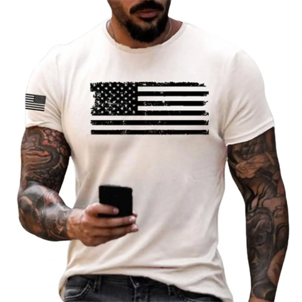

Plus Size Men T-shirt Casual Print Contrast Color Summer Tee Shirts O Neck Short Sleeve Top Slim Tshirt
