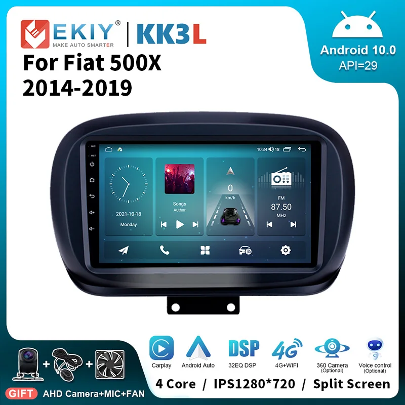 

EKIY KK3L Android 10 стерео Автомагнитола для Fiat 500X 2014 2015 2016-2019 мультимедийный видеоплеер навигация GPS Carplay головное устройство