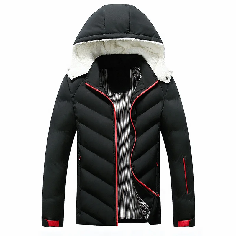 2022 Winter Casual Detachable Collar Zipper Pocket Fit Solid Brown Thickened Youth Zipper Coat
