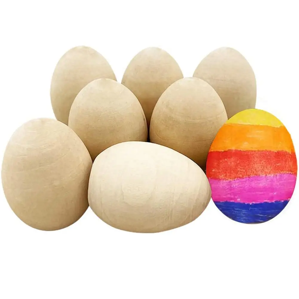 

10pcs Simulate Wood Craft Eggs For Kids Toy Diy Graffiti Easter Egg Ornaments Easter Accessories