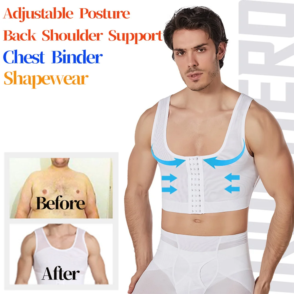 Men Gynecomastia Shaper Vest Slimming Chest Control Boobs Shapewear Firm Girdles Hook Corrector Compression Shirt Corset Tops