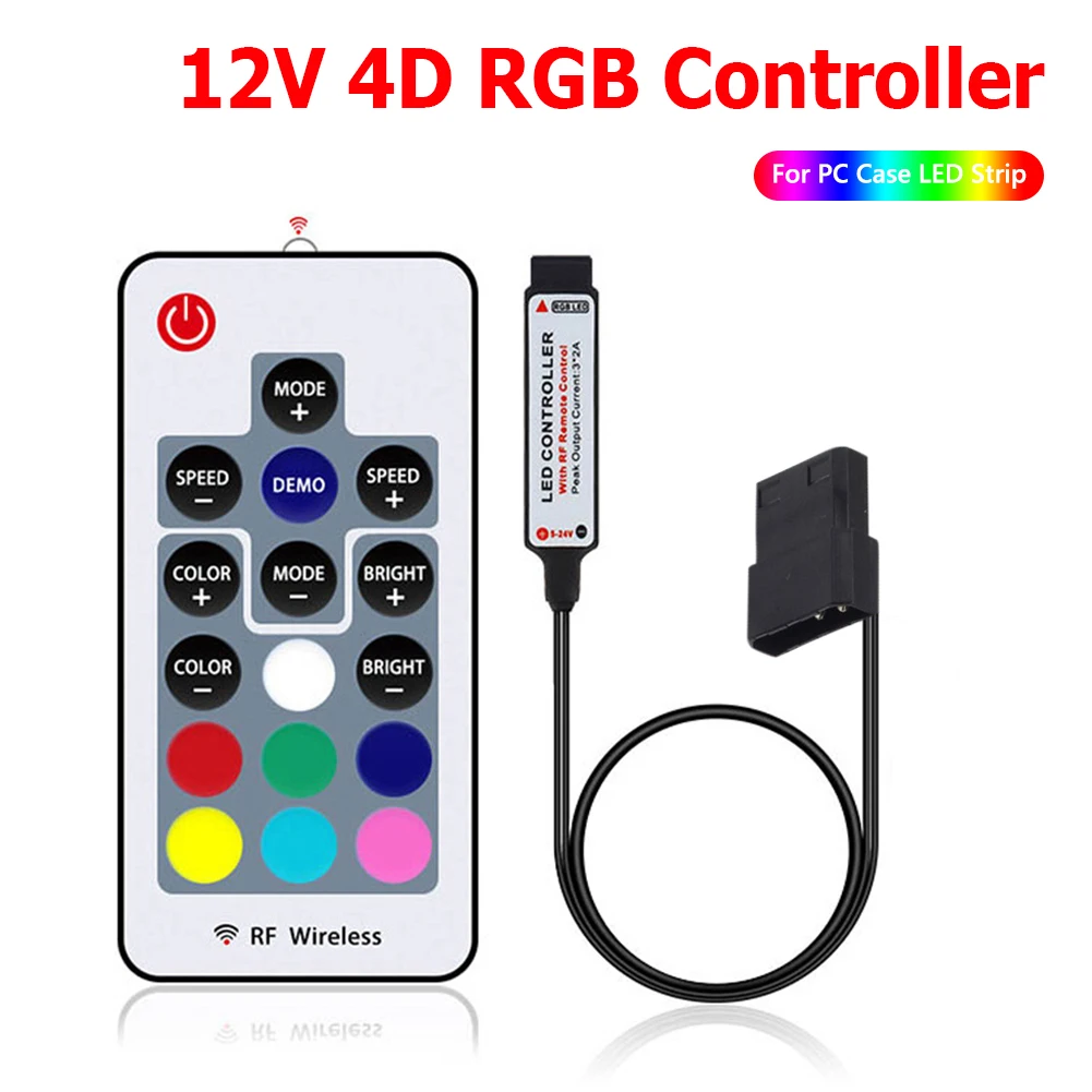 

DC 12V 4 Pin Lamp Dimmer RGB LED Strip Light Controller Wireless RF 17 Keys Remote Control for Computer Motherboard