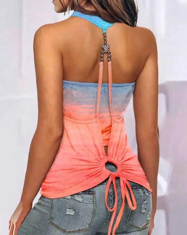 

Ombre Round Neck O-Ring Lace Up Detail Tank Top New Hot Selling Fashion Casual Women's Spring/summer 2023