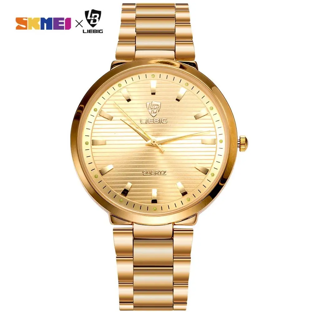 LIEBIG Lover Watches Luxury Business Stainless Steel Gold Quartz Watch Men Classic Waterproof Watch For Women Couple Wristwatch