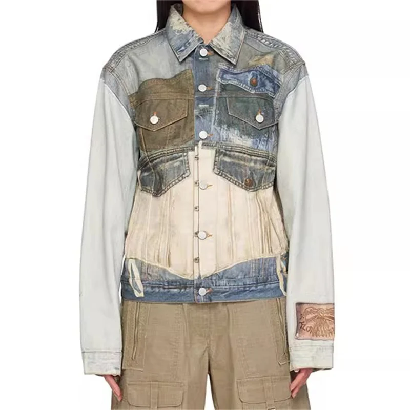 Женская джинсовая куртка верхняя одежда из искусственного денима топ хлопка с