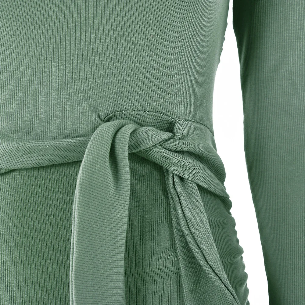 Sexy U-Neck Low Cut Short Skirt Women'S Versatile Long Sleeve Tight Pleated Hip Wrap Skirt